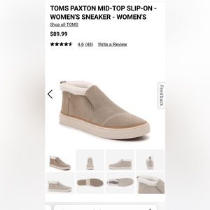 NWT TOMS Paxton Mid-Top Slip-On Women Sneaker Sable Leather Faux Fur‎ 10016046